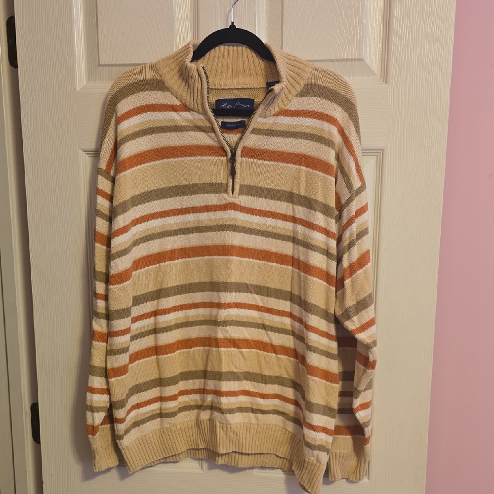 Alan Flusser Men's Striped Zip-Up Sweater‎ - Beige and Orange